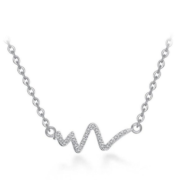 NEW 925 Sterling Silver Crystal Heartbeat Necklace - Picture 5 of 5